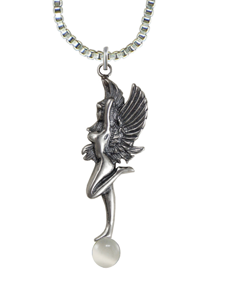 Sterling Silver Dancing Fairy Pendant With White Moonstone
